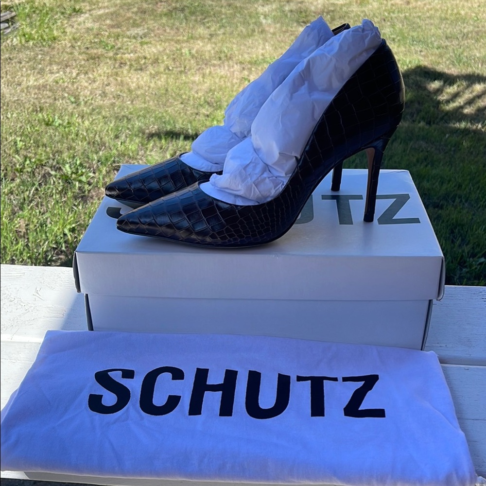 Schutz Brown Patent Leather Stiletto Heels